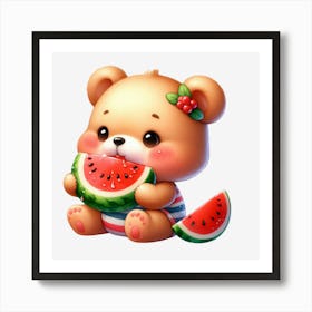 Teddy Bear Eating Watermelon Art Print