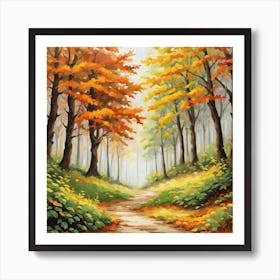 Forest In Autumn In Minimalist Style Square Composition 186 Art Print