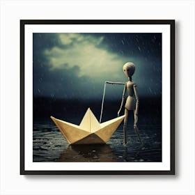 Firefly Melancholy Stick Doll With Paper Boat On Gloomy Backdrop 10018 Poster