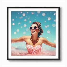 Retro Glam Woman In Pink Swimsuit Art Print