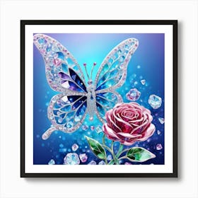 Crystal Butterfly And Rose Art Print