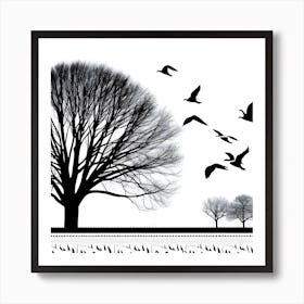 Winter Landscape With Birds 1 Art Print
