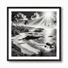 Black And White Beach Scene Art Print