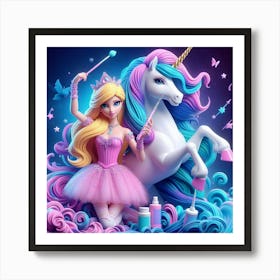 Barbie And Unicorn Art Print