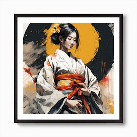 beautiful caucasian woman wearing yukata ai-drawing-generator Art Print