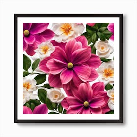 Pink Flowers Wallpaper Art Print