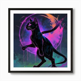 Black Cat On The Moon Art Print