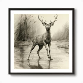 Deer In Water 14 Art Print