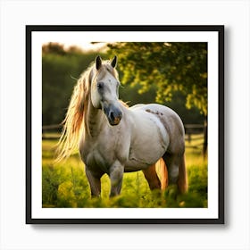 Grass Mane Head Graze Equestrian Pasture Elegant Sun Beauty Horse Standing Rural Green (6) Art Print