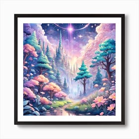 A Fantasy Forest With Twinkling Stars In Pastel Tone Square Composition 222 Poster