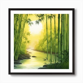 A Stream In A Bamboo Forest At Sun Rise Square Composition 371 Art Print