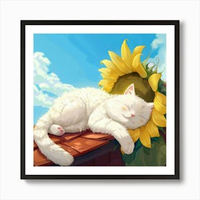 Cat Sleeping On A Roof 1 Art Print