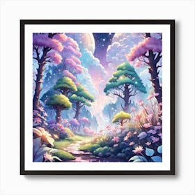 A Fantasy Forest With Twinkling Stars In Pastel Tone Square Composition 339 Art Print