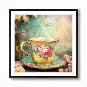 Teacup And Roses Art Print