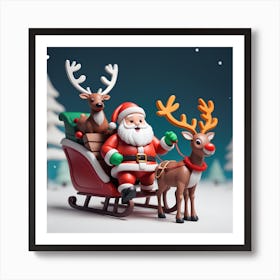 Santa Claus And Reindeer 5 Art Print