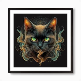 Black Cat With Green Eyes Art Print