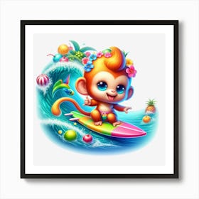 Monkey Surfing 2 Art Print