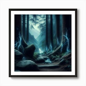 Lightning In The Forest Art Print