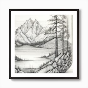 Exquisite Design Mountain Art With Trees And Water Art Print