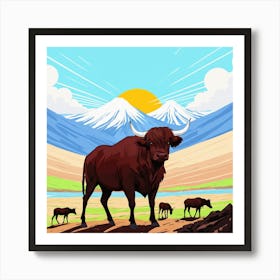 Bulls In The Mountains 12 Art Print