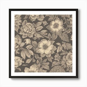 Black And White Floral Wallpaper 1 Art Print