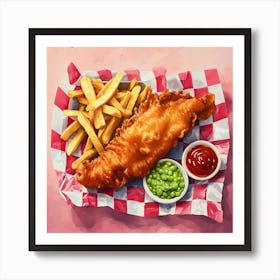 Fish & Chips Pink Checkerboard 3 Art Print