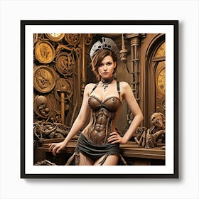 Steampunk Risqué Woman Cubism Style Art Print