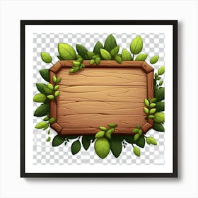 Wooden Board With Leaves Art Print