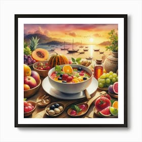 Fruit Bowl At Sunset Art Print