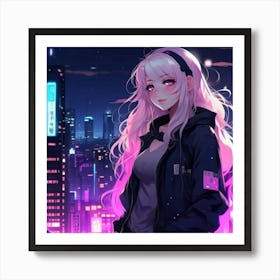 Anime Girl At Night Art Print