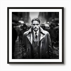 The Punch. Black Friday. Man with black eye walking down street in the rain. Art Print