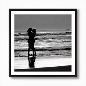 Couple Kissing On The Beach Art Print