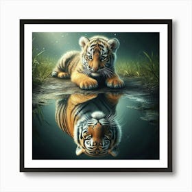 Tiger Cubs Reflection Art Print