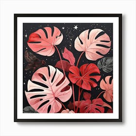 Pink And Red Plant Illustration Monstered Thai Cons tell Art Print