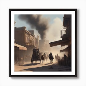 Western Town In Texas With Horses No People Sharp Focus Emitting Diodes Smoke Artillery Sparks (3) Art Print