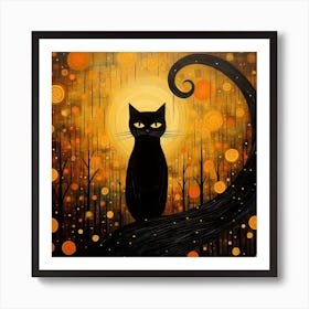 Black Cat In The Forest 1 Art Print