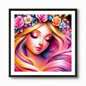 Girl With Flowers 3 Art Print