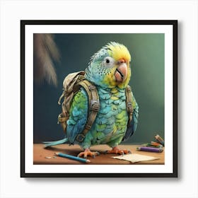 Parrot With Backpack 4 Art Print