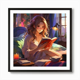 Anime Girl Reading A Book Art Print