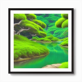 Green Trees In A River Art Print