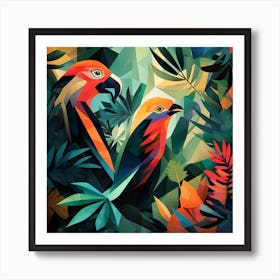 Parrots In The Jungle Art Print