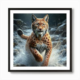 Lynx Running In Water Art Print