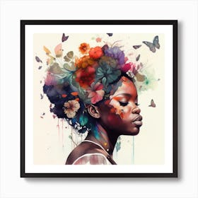 Watercolor Butterfly African Woman  #1 Art Print