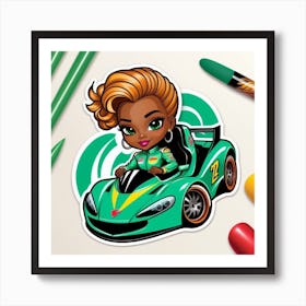 Girl In A Green Car Art Print