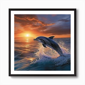 Dolphin Jumping At Sunset 2 Art Print