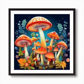 Mushrooms In The Forest 20 Art Print