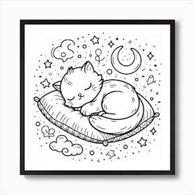 Line Art cat sleeping 2 Art Print