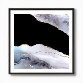 White & Gold Agate Texture 02 Art Print