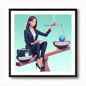 Businesswoman On A Seesaw Art Print