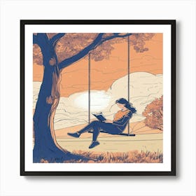 Girl Reading On A Swing 1 Art Print